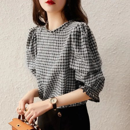 Grid Checkered/plaid Half Sleeve Shirts & Tops