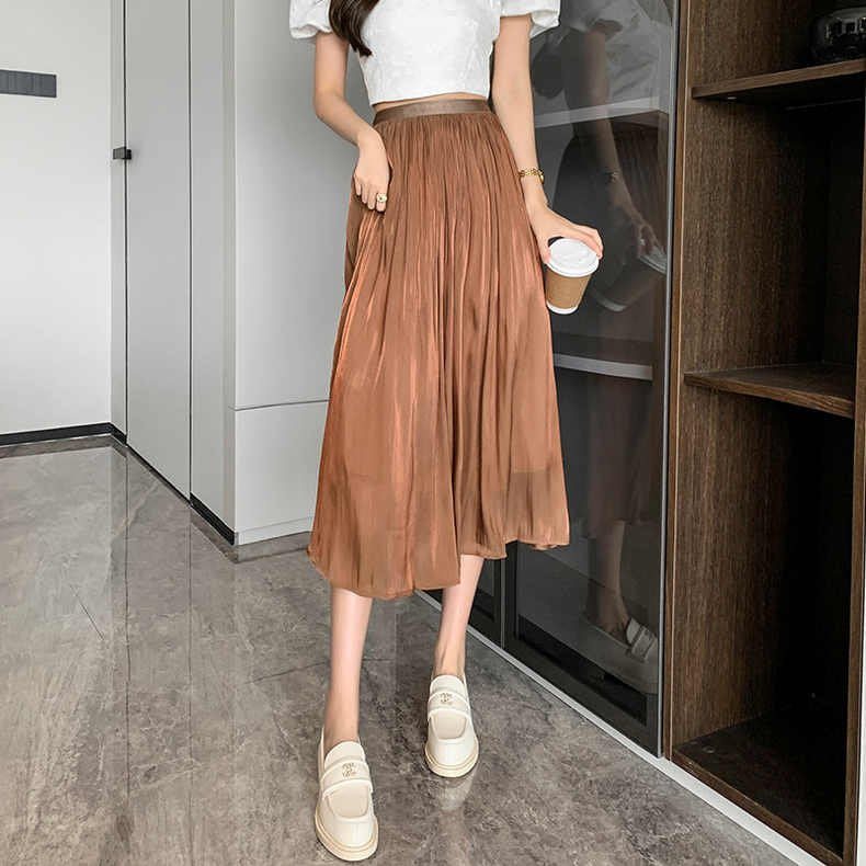 Summer&&Spring Women Shift Solid Pleated Skirts