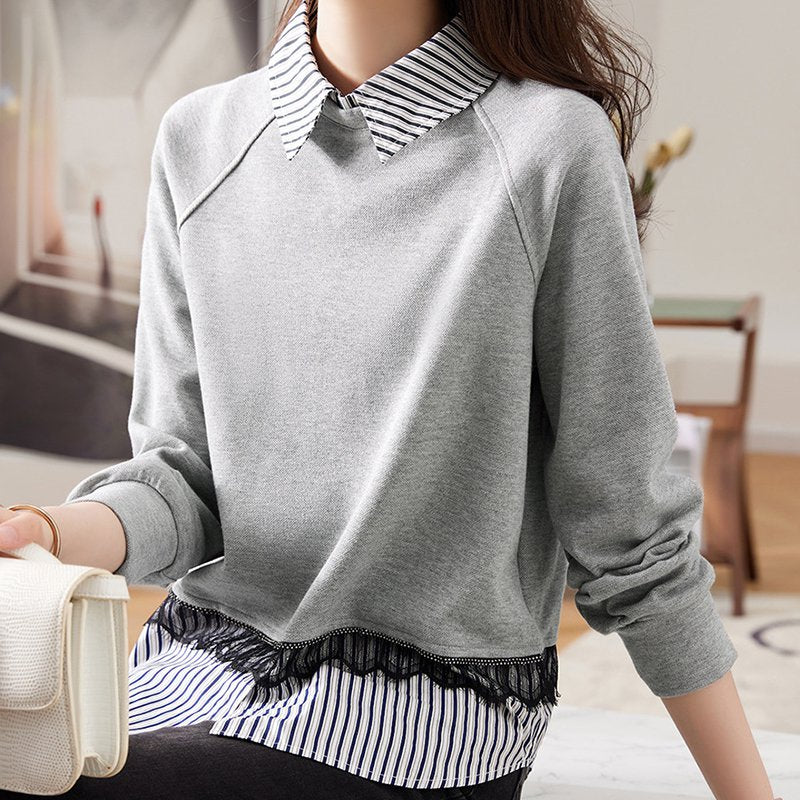Gray Paneled Casual Long Sleeve Shift Shirts & Tops