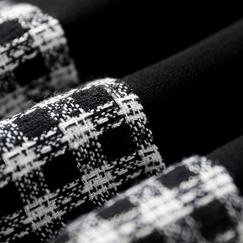 Black Checkered/plaid Paneled Casual Dresses