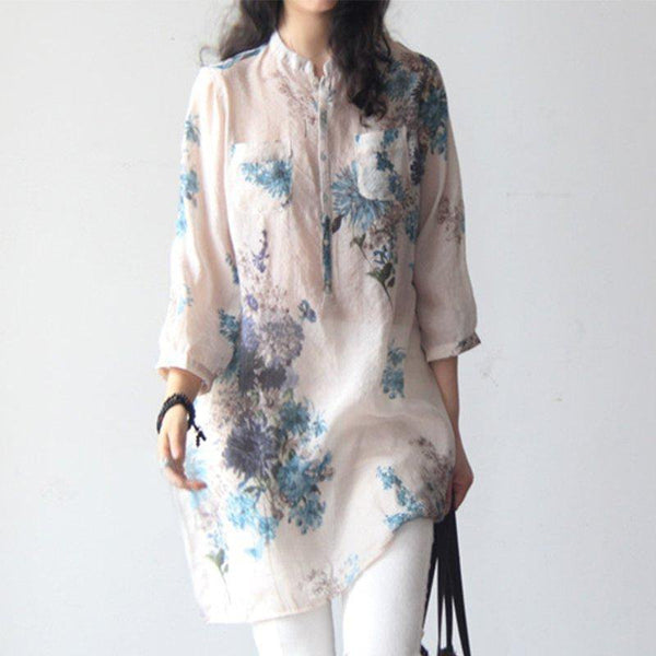 Linen Printed Casual Floral Shirts & Tops