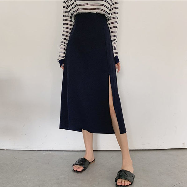 Casual Slit A-line Skirts