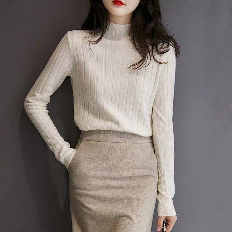 Knitted Solid Long-Sleeve T-shirt