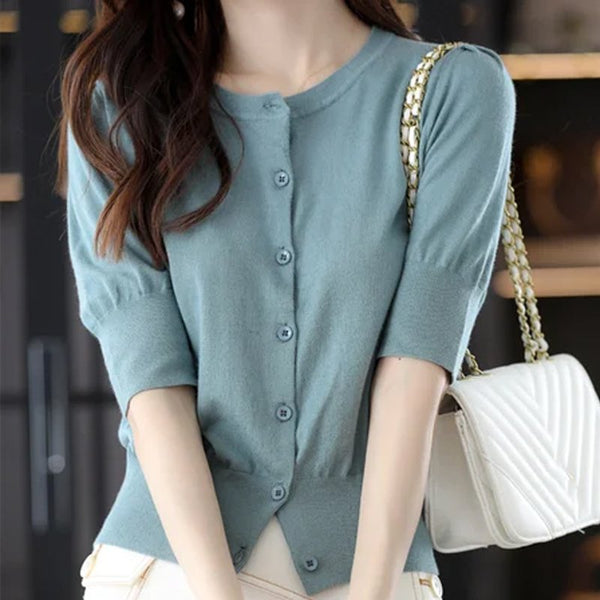 Balloon Sleeve Knitted Shirts & Tops