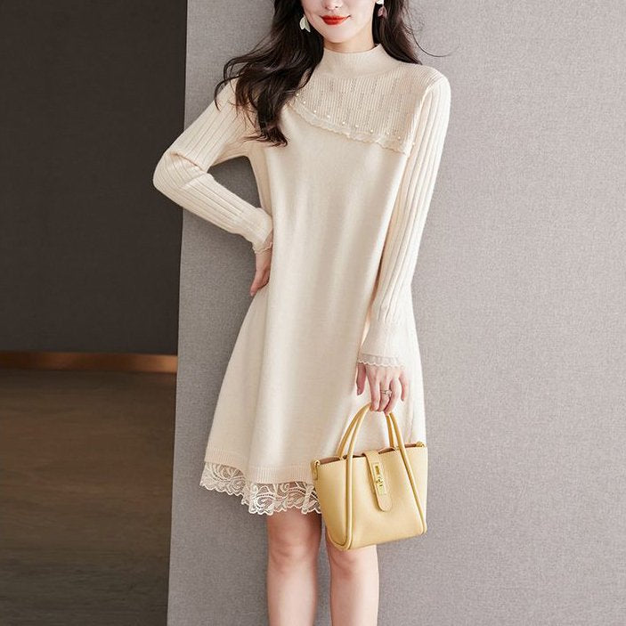 Women Shift Casual Solid Half Turtleneck Pullover knitted Dresses