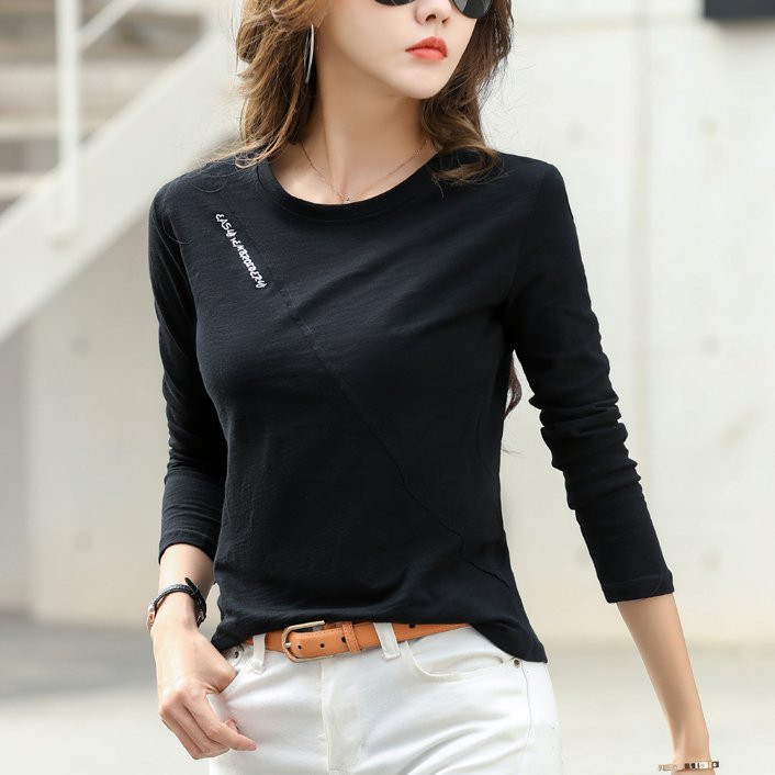 Letter Long Sleeve Casual Cotton-Blend Shirts & Tops