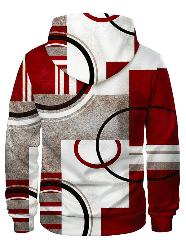 Men's Geometric Carpet Print Drawstring Hooded Zip Sweatshirt