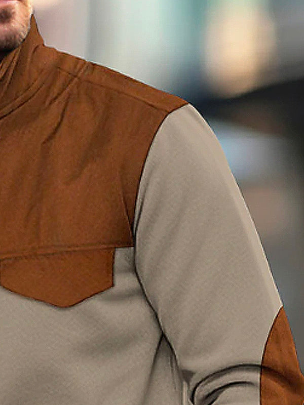 Men's Contrast Color Zip Stand Collar Sweatshirt