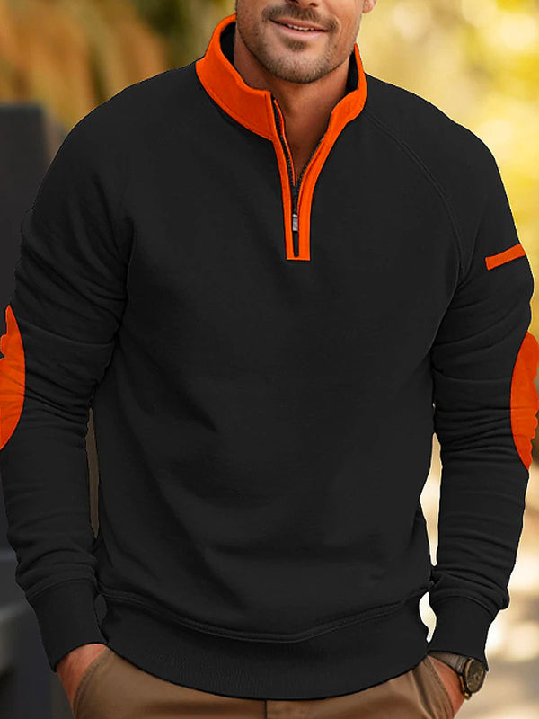 Men's Contrast Printed Zip Sweater Windproof Stand Collar