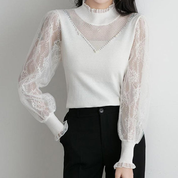 Casual Balloon Sleeve Knitted Shirts & Tops
