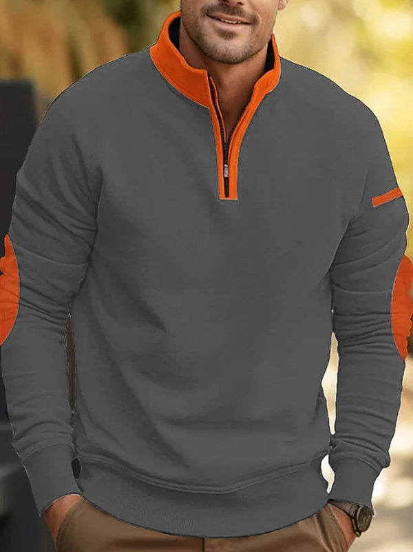 Men's Contrast Printed Zip Sweater Windproof Stand Collar