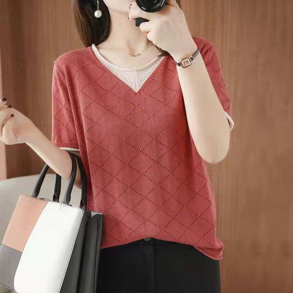 Women Short Sleeve Knitted Shirts & Tops