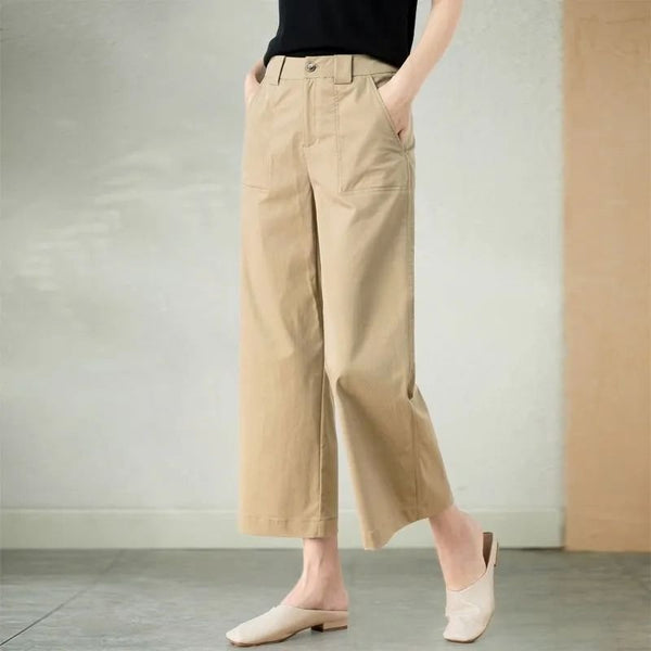 Casual Office Career Cotton-Blend Plain Pants