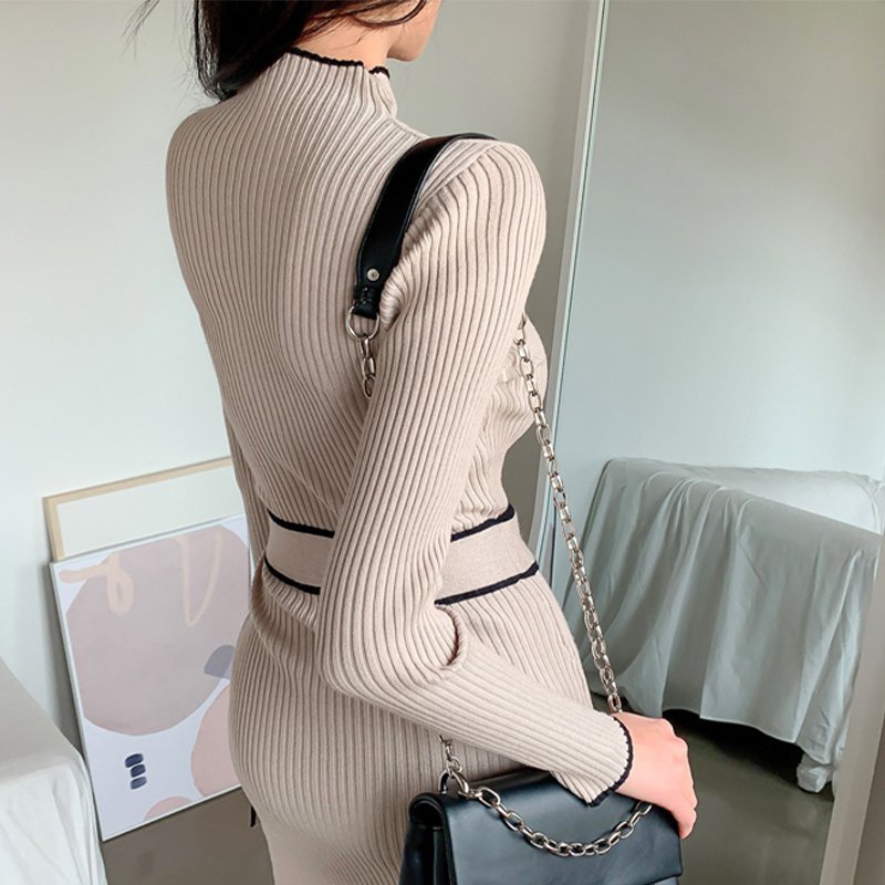 Lace-Up Knitted Long Sleeve Dresses