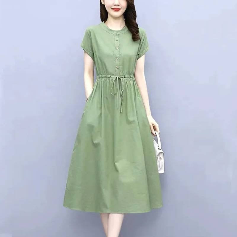 Casual Short Sleeve Cotton-Blend Dresses