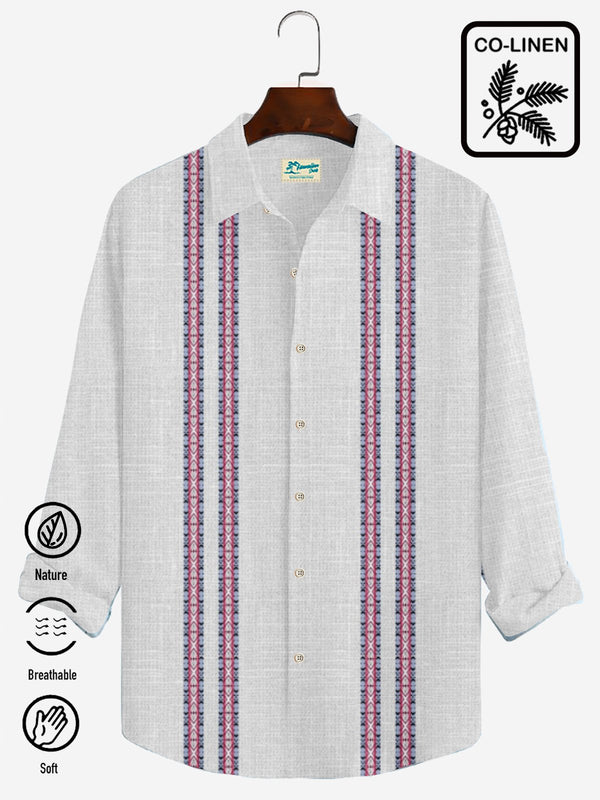 Cotton Linen Guayabera Casual Men's Vacation Big and Tall Long Sleeve Shirt