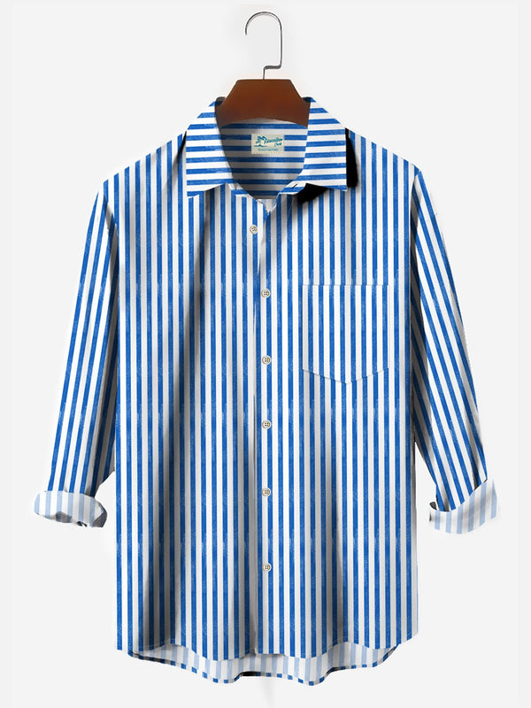 Casual Striped Print Men's Long Sleeve Button Pocket Shirt