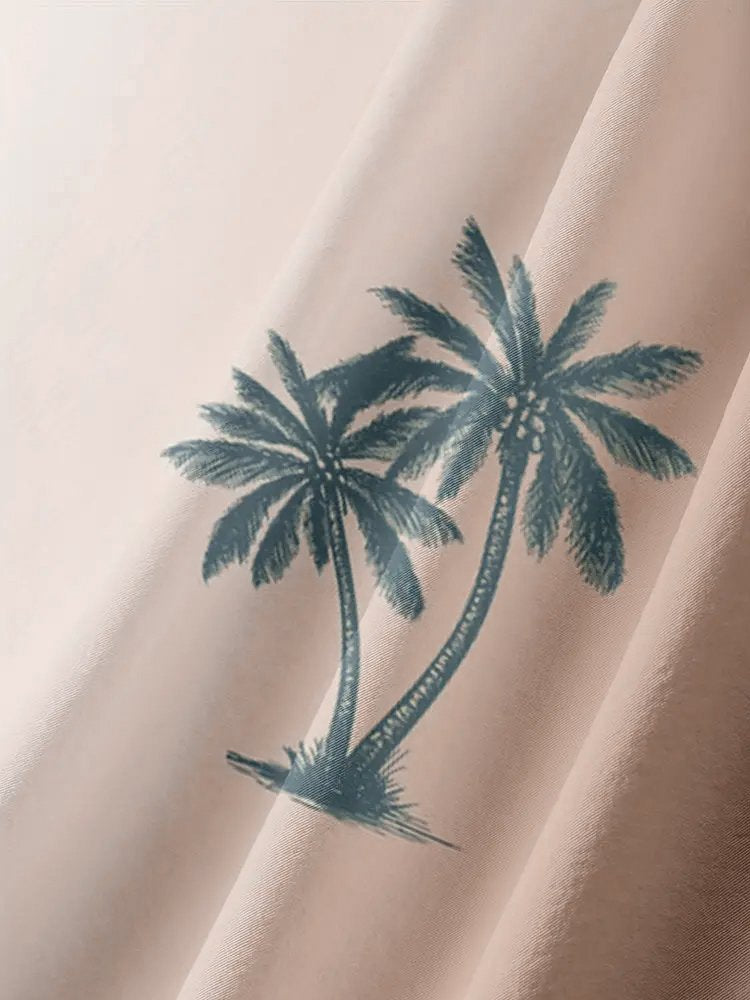 Coconut Tree Ombre Print Beach Men's Hawaiian Oversized Short Sleeve Shirt with Pockets