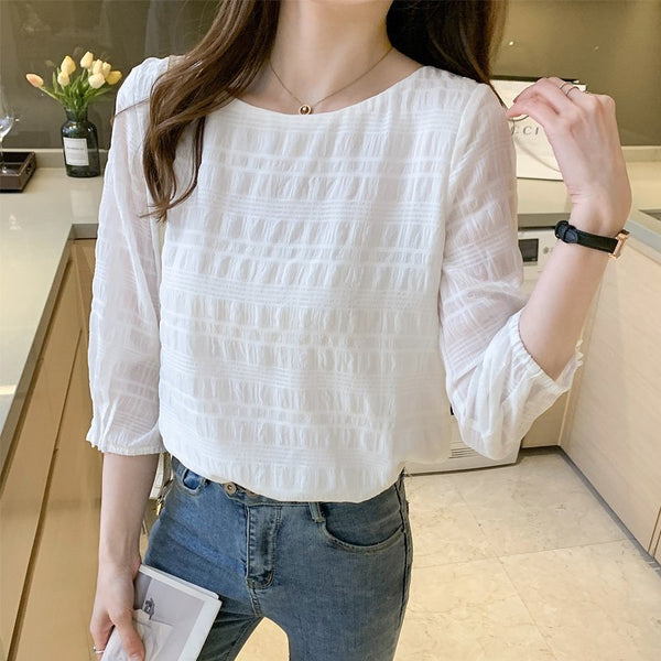 White Seven-part Sleeve Shirts & Tops