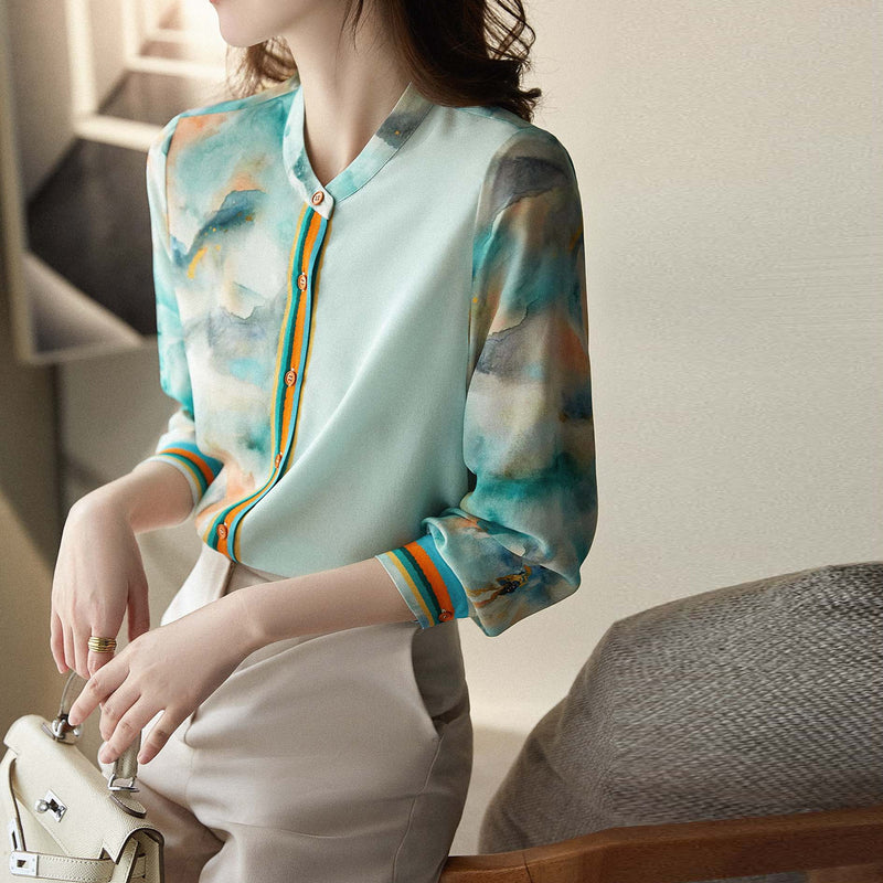 Women Shift Elegant Printed Long Sleeve Shirts & Tops