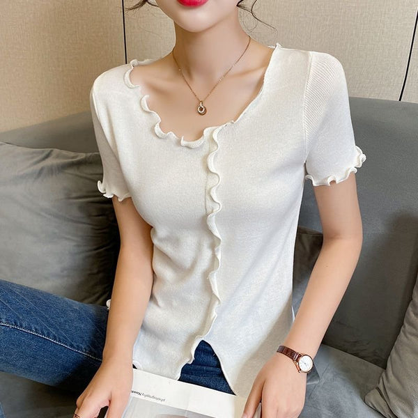 Women Casual Solid Short Sleeve Shirts & Tops
