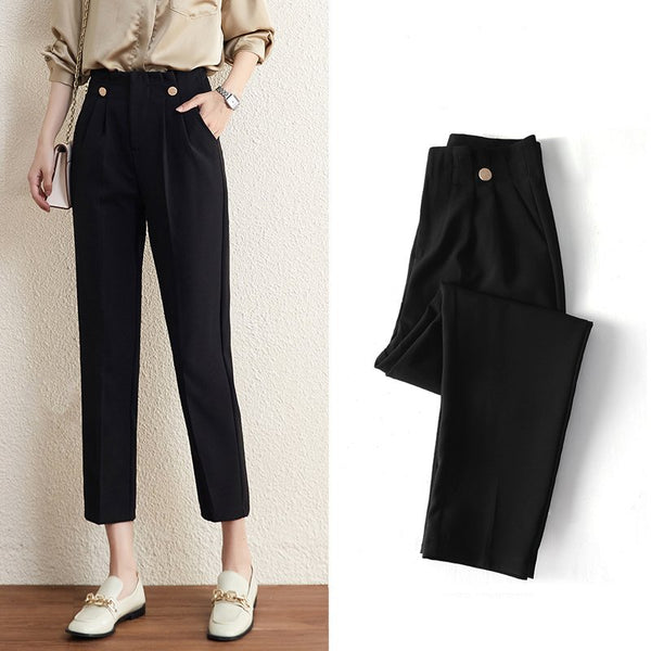 Women Solid High-rise Simple & Basic Pants