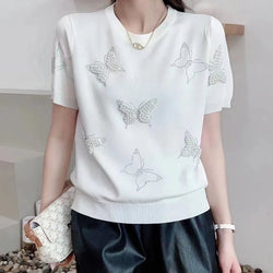 Women Short Sleeve Casual Knitted Shirts & Tops