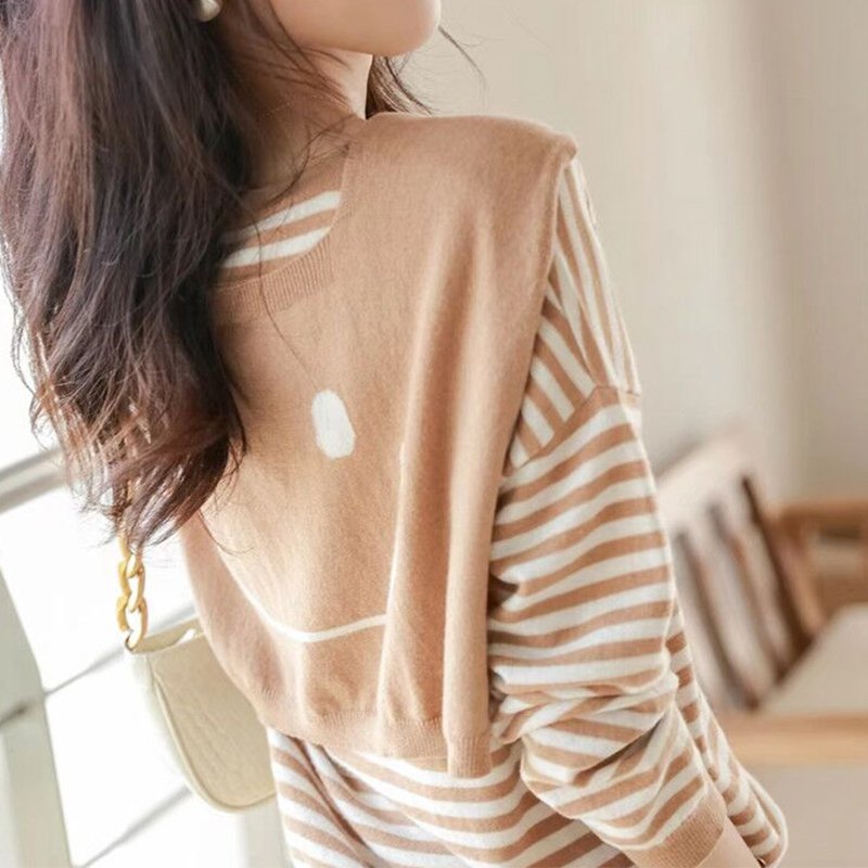 Paneled Long Sleeve Knitted Stripes Sweater