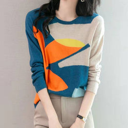 Blue Casual Shift Knitted Long Sleeve Sweater