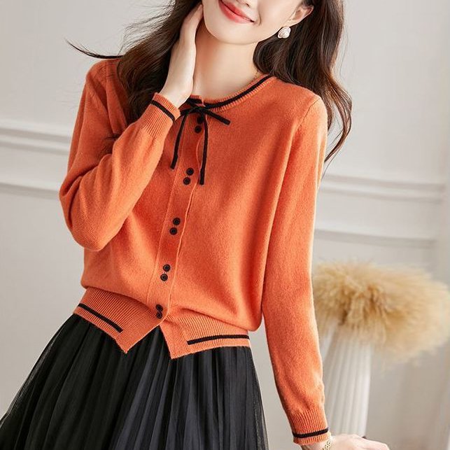 Women Solid Long Sleeve Shift Cardigan Knitted Shirts & Tops