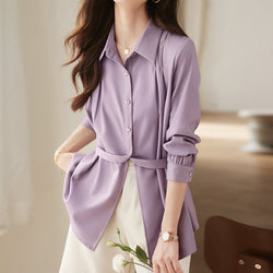 Summer&Spring Women Long Sleeve Solid Buttoned Shirts & Tops