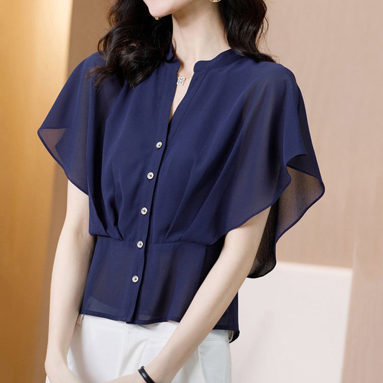 Women Buttoned Short Sleeve Solid Shirts & Tops