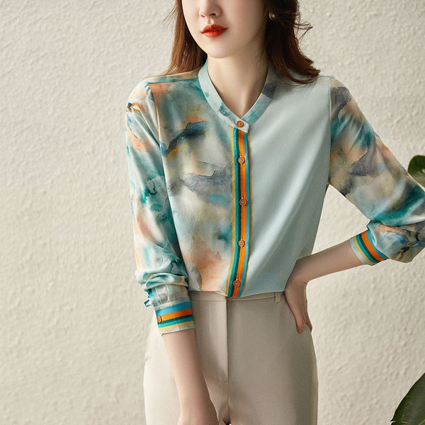 Women Shift Elegant Printed Long Sleeve Shirts & Tops