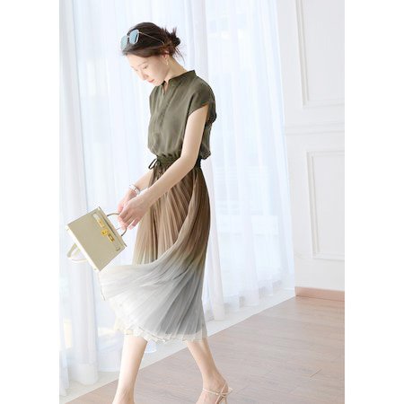 Olive Green Casual Paneled A-Line Dress