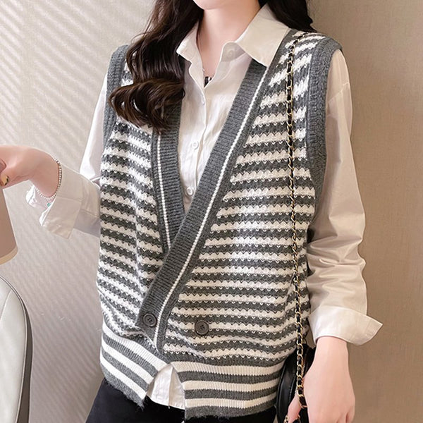 Sleeveless Casual Knitted Stripes Vests
