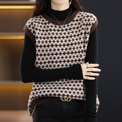 Casual Knitted Checkered/plaid Shift Vests