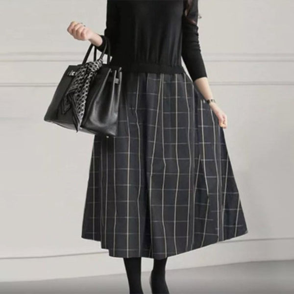 Long Sleeve Casual Checkered/plaid Shift Dresses