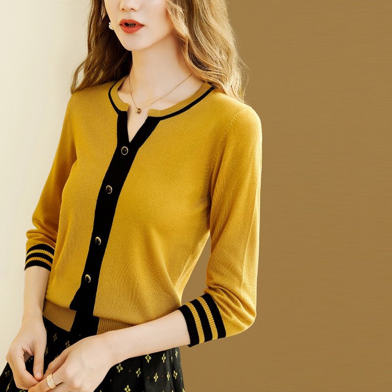 Women 3/4 Sleeve Shift Casual Solid Knitted Shirts & Tops