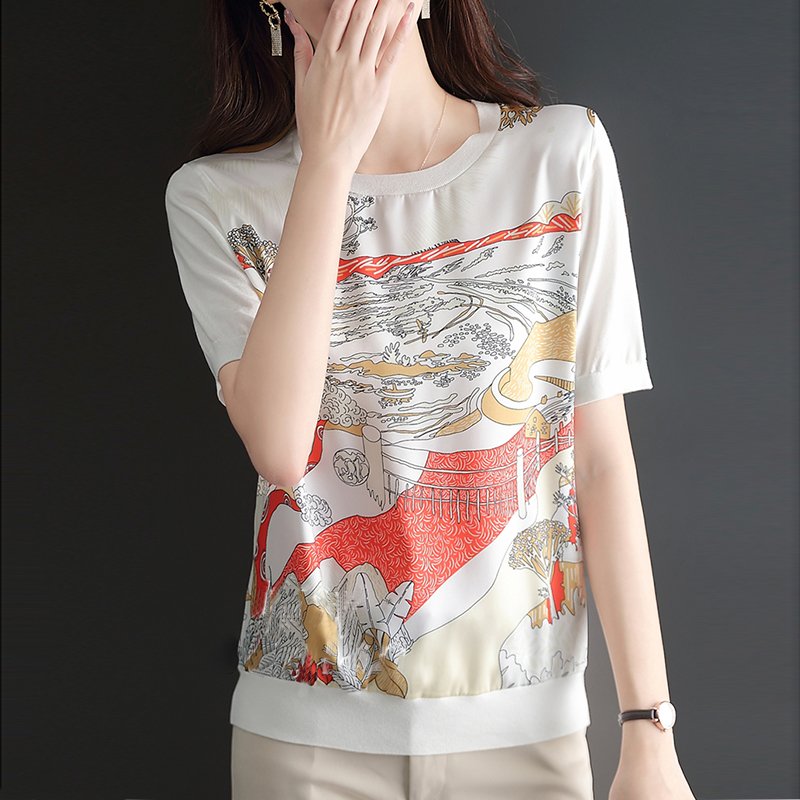 Women Printed Casual Pullover Crew Neck Shift Shirts & Tops