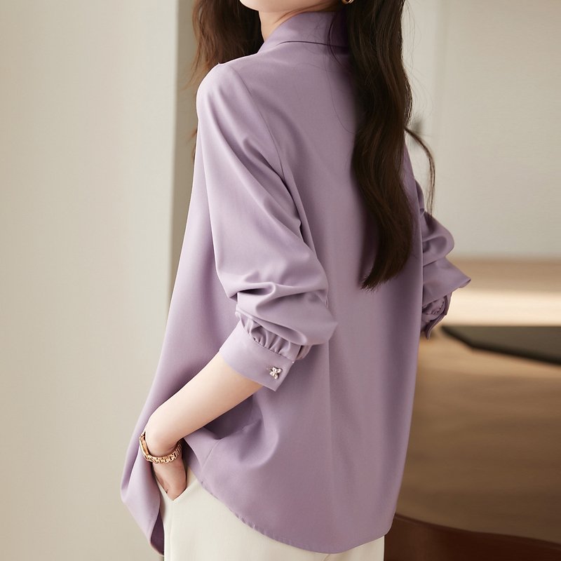 Summer&Spring Women Long Sleeve Solid Buttoned Shirts & Tops