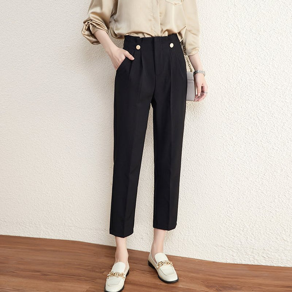 Women Solid High-rise Simple & Basic Pants