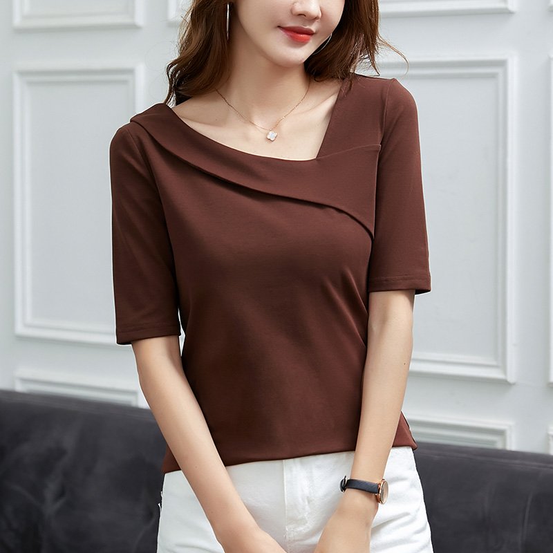 Summer Simple Solid Short Sleeve Shirts & Tops