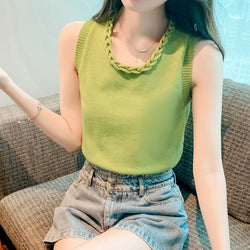 Women Casual Knitted Solid Vests