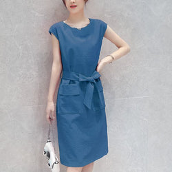 Women Simple Solid Pockets Dresses