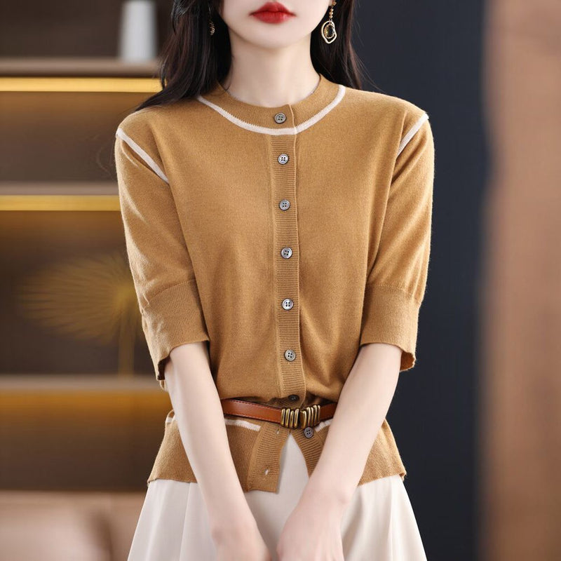 Women Half Sleeve Casual Knitted Shirts & Tops