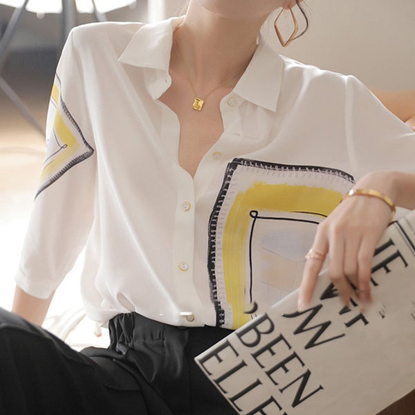 White Shift Half Sleeve Printed Geometric Shirts & Tops