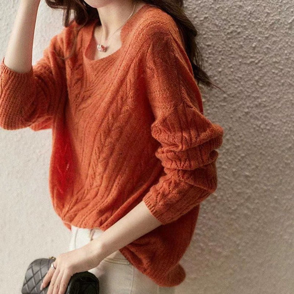 Orange Red Shift Long Sleeve Plain Sweater