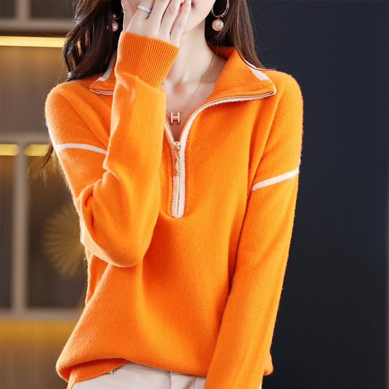 Long Sleeve Casual Knitted Zipper Sweater