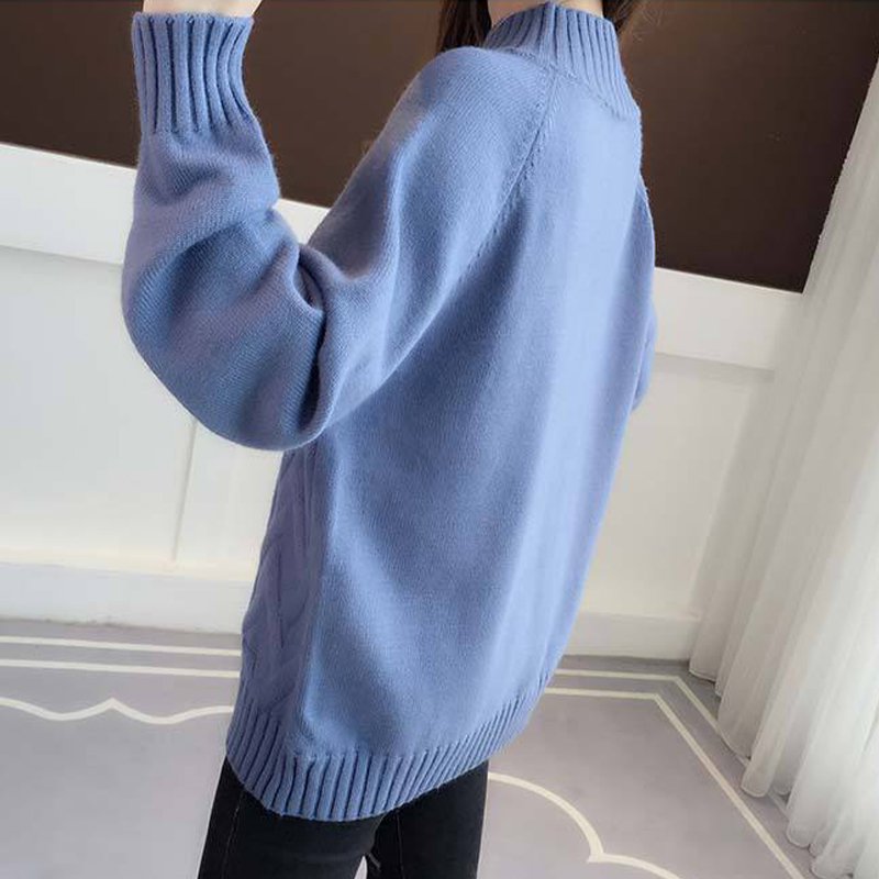 Plain Long Sleeve Knitted Casual Sweater