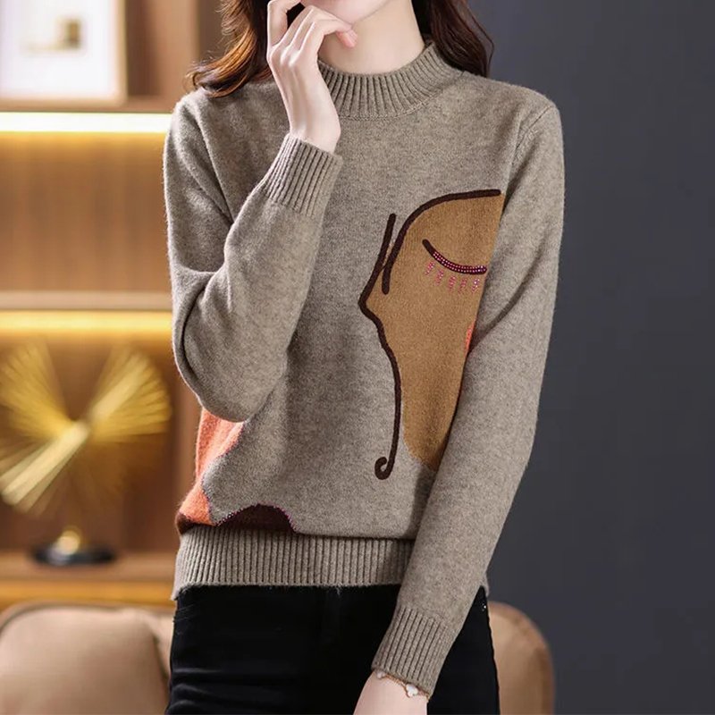 Graffiti Long Sleeve Knitted Casual Sweater